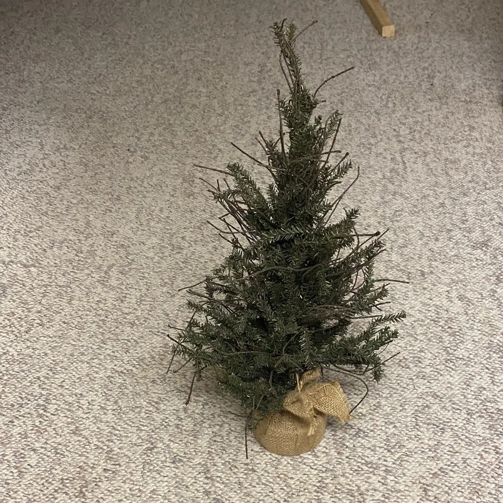 Small Burlap-Base Mini Christmas Tree - Green Holiday Accent